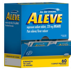 Aleve Caplet 200 mg Pain Relief Each Packet Bring 1 Caplet Quantity 1 Pills Per Packet 60 Packets Per Box Happy Browse at UsaCandyWholesale.Com