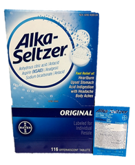Alka Seltzer Original Pain Relief Each Packet Bring 2 Tablets Quantity 2 Tablets Per Packet 58 Packets Per Box Happy Browse at UsaCandyWholesale.Com