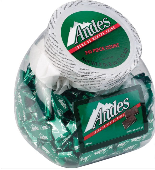Andes Mint Creme De Menthe Wrapped Candy Quantity 240 Pieces Per Jar Sweet Browse at UsaCandyWholesale.Com