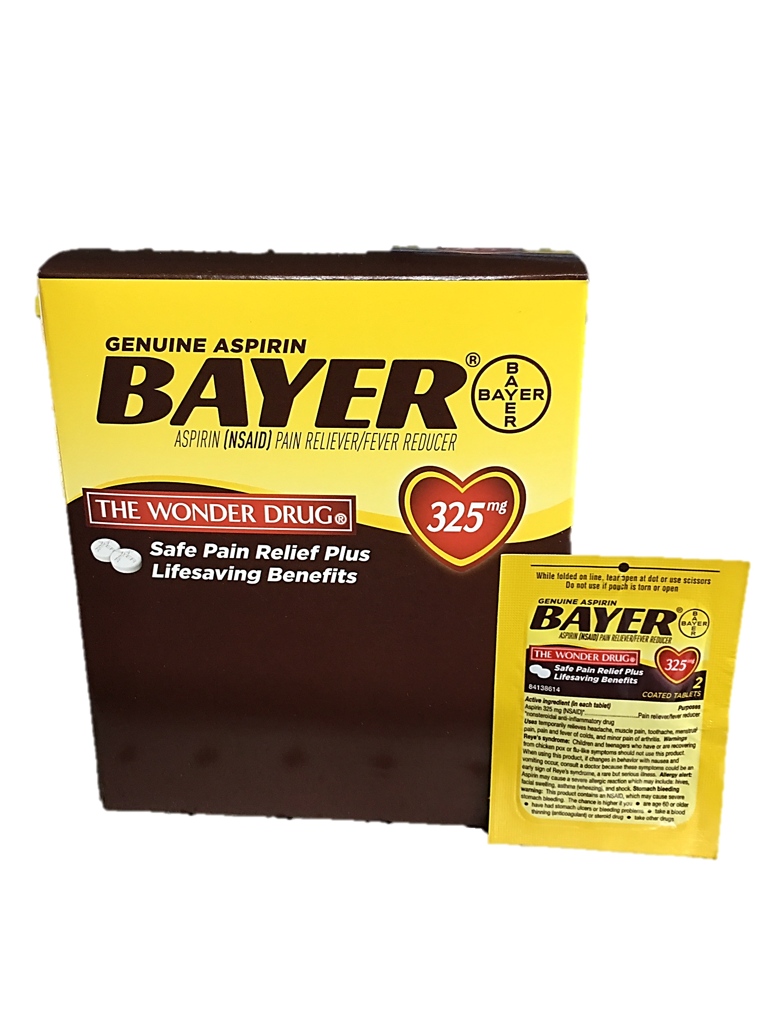 Bayer Pain Relief Each Pack 2 Pills Quantity 2 Tablets Per Packet 50 Packets Per Box Happy Browse at UsaCandyWholesale.Com