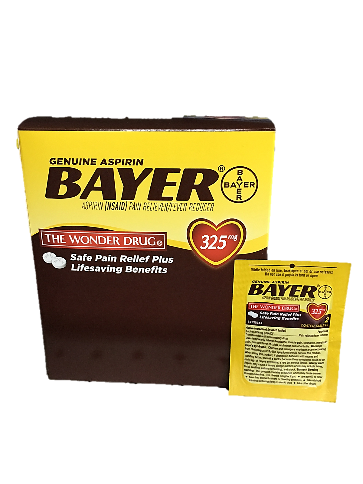 Bayer Pain Relief Each Pack 2 Pills Quantity 2 Tablets Per Packet 50 Packets Per Box Happy Browse at UsaCandyWholesale.Com