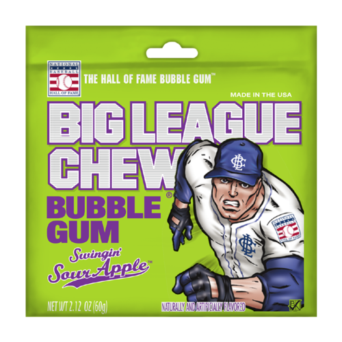 Big League Chew Bubble Gum Sour Apple Flavor 2.12 oz Each Pack Quantity 12 Packs Per Box Sweet Browse at UsaCandyWholesale.Com