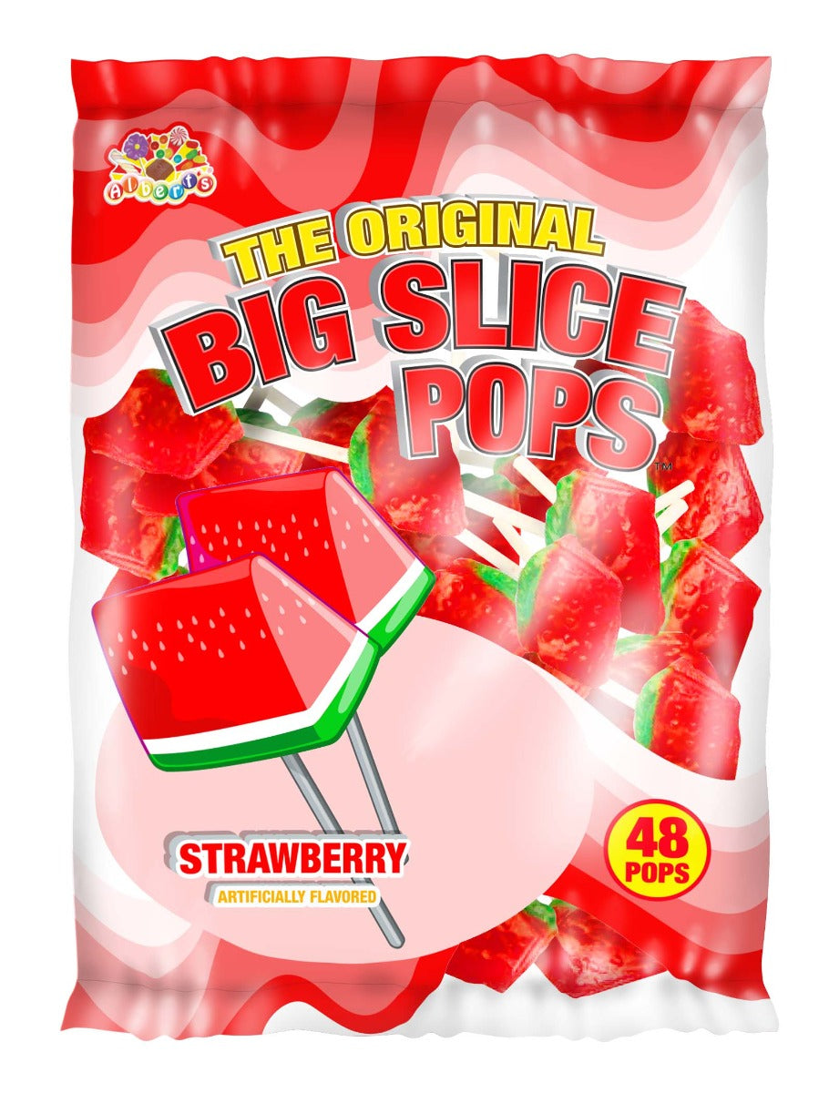 Big Slice Pops by Alberts - Strawberry Flavor Quantity 48 Pops Per Bag Sweet Browse at UsaCandyWholesale.Com