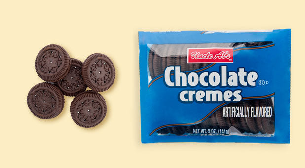 Cookies Creme Sandwich Chocolate Flavor 5 oz Each Pack By Uncle Al's Quantity 12 Packs Per Case Sweet Browse at UsaCandyWholesale.Com