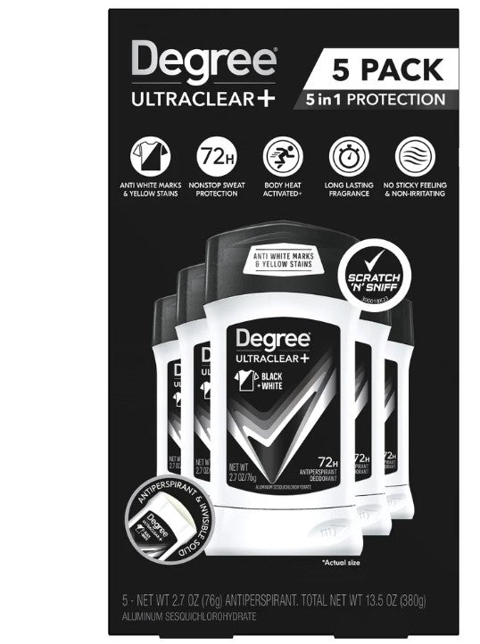 Degree Antiperspirant Deodorant Black White 2.7 oz (5 Piece)