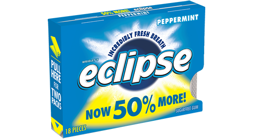 Eclipse Gum Peppermint Flavor Sugar Free Gum Quantity 18 Pieces Per Pack 8 Packs Per Box Sweet Browse at UsaCandyWholesale.Com