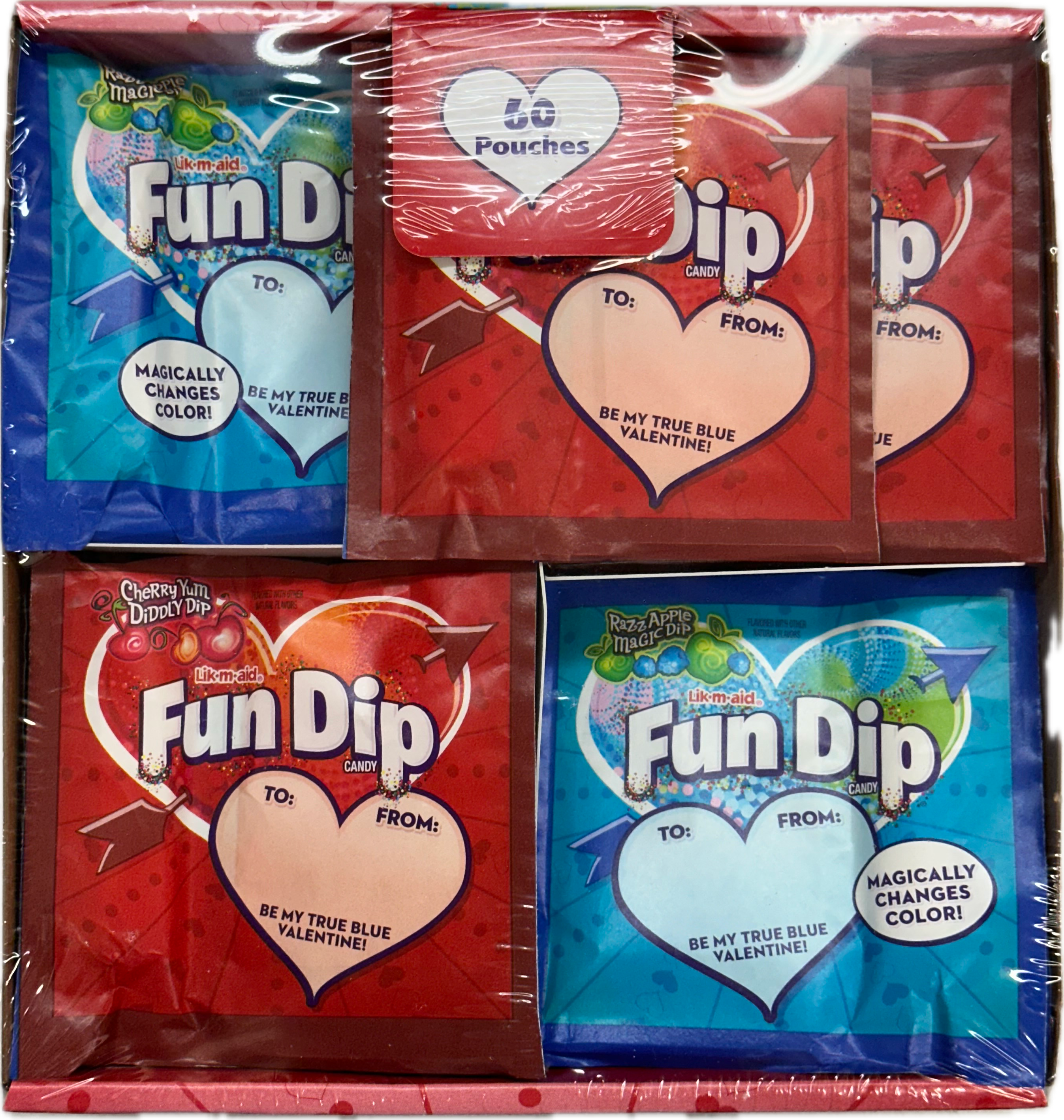 Fun Dip Heart Raspberry Cherry Quantity 60 Pouches Per Box Sweet Browse at UsaCandyWholesale.Com