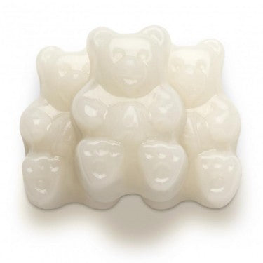 Gummy Bears Strawberry Banana Flavor  White Color Bulk Gummy  Individual Unwrapped Candy By Albanese QTY 4.5 Lbs Per Bag Sweet Browse at: UsaCandyWholesale.Com