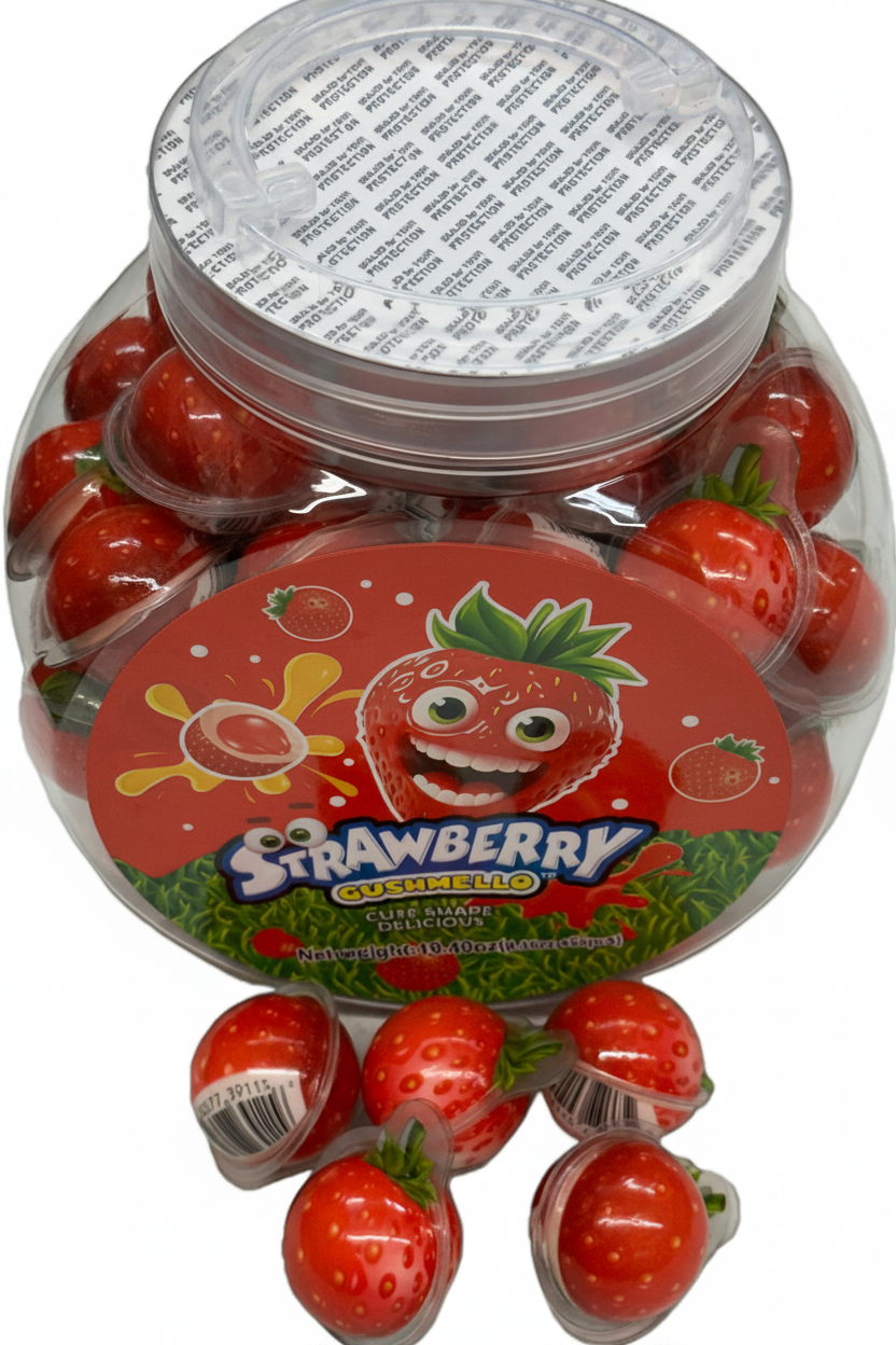 Gushmello Strawberry Gummy Candy 19.4 oz (55 Pieces Per Jar) at UsaCandyWholesale.Com