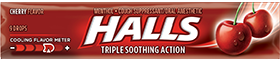 Halls Cherry Flavor Triple Soothing Action Soothes Sore Throats Relieves Coughs Quantity 20 Packs Per Box Sweet Browse at UsaCandyWholesale.Com
