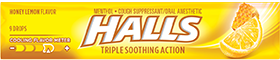 Halls Honey Lemon Triple Soothing Action Soothes Sore Throats Relieves Coughs Quantity 20 Packs Per Box Sweet Browse at UsaCandyWholesale.Com