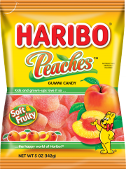Haribo Peaches Gummy Candy 5 oz Each Bag Quantity 12 Bags Per Case Sweet Browse at UsaCandyWholesale.Com