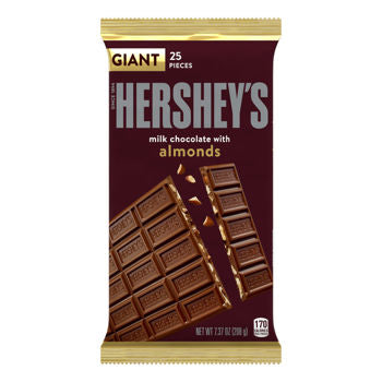 Hershey Milk Chocolate with Almond Each Giant Bar 7.37 oz Quantity 1 Giant Bar Sweet Browse at UsaCandyWholesale.Com