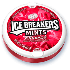 Ice Breakers By Hershey's Mints Cinnamon Flavor Sugar Free Mints with Cooling Crystals 1.5 oz Each Unit 8 Units Per Box Sweet Browse at UsaCandyWholesale.Com