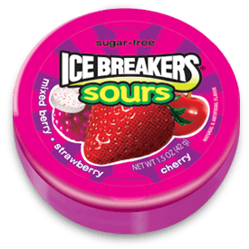 Ice Breakers By Hershey's Sugar Free Mints Sour Mixed Berry Strawberry Cherry each Pack 1.5 oz Quantity 8 Units Per Box Sweet Browse at UsaCandyWholesale.Com
