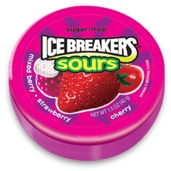 Ice Breakers By Hershey's Sugar Free Mints Sour Mixed Berry Strawberry Cherry each Pack 1.5 oz Quantity 8 Units Per Box Sweet Browse at UsaCandyWholesale.Com