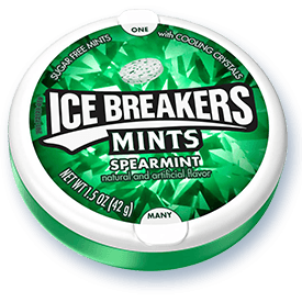 Ice Breakers Mints Spearmint Flavor By Hershey's Sugar Free Mints with Cooling Crystals 1.5 oz Each Unit  8 Units Per Box Sweet Browse at UsaCandyWholesale.Com