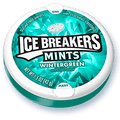 A box of Ice Breakers Mints Wintergreen flavor with cooling crystals. The box contains 8 packs of 1.5 oz each pack. at UsaCandyWolesale.Com