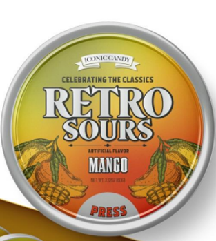Iconic Retro Sours Mango 2.12 oz Each Unit Quantity 8 Units Per Box Sweet Browse at UsaCandyWholesale.Com