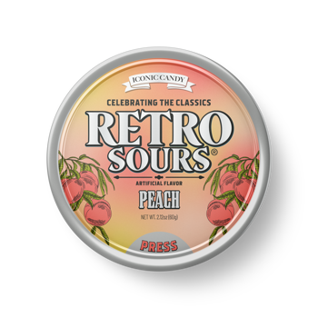 Iconic Retro Sours Peach Size 2.12 oz Each Unit Quantity 8 Units Per Box Sweet Browse at UsaCandyWholesale.Com