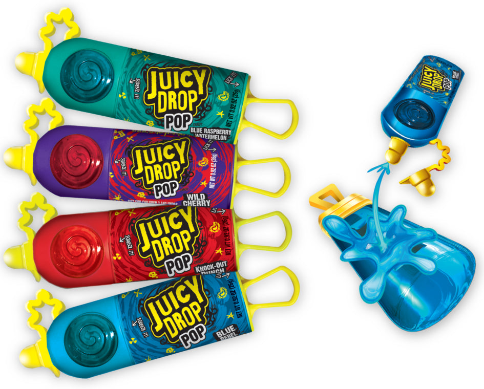 Juicy Drop Pop Assorted Flavors Original Gel Laydown Quantity 21 Pieces Per Box Sweet Browse at UsaCandyWholesale.Com