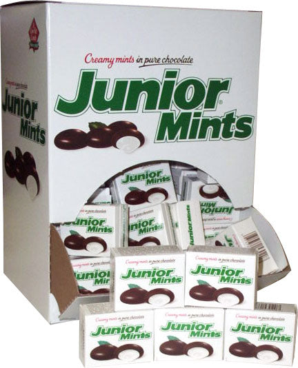 Junior Mints Creamy Covered In Pure Chocolate Quantity 72 Mini Packets Per Box Sweet Browse at UsaCandyWholesale.Com