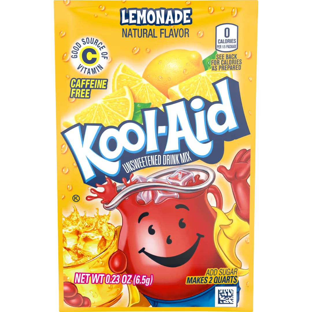 Kool aid Powder Lemonade Flavor 0.23 oz Each Pack Quantity 48 Packs Per Box Sweet Browse at UsaCandyWholesale.Com