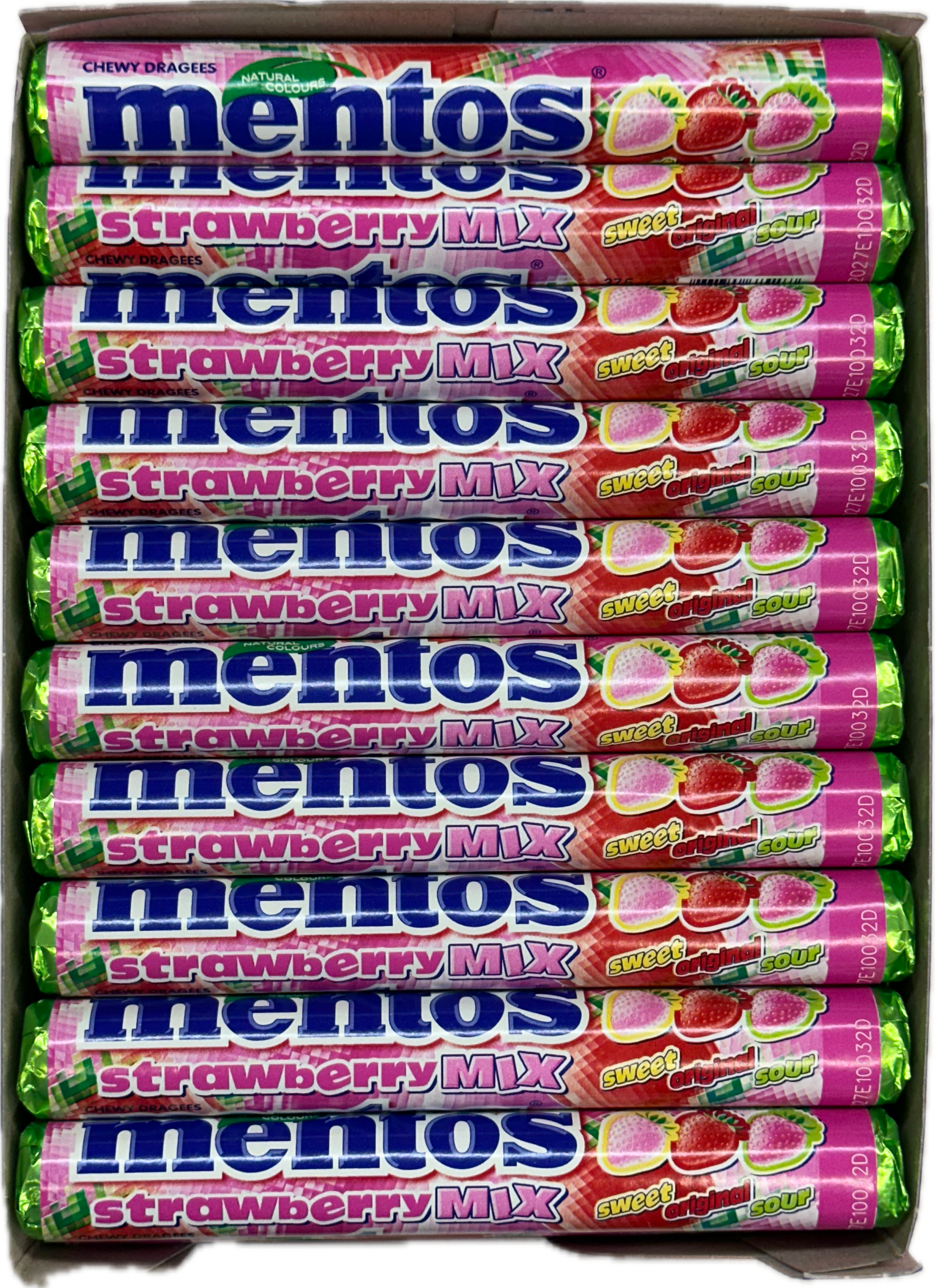 Mentos Mint Strawberry Mix Sweet Original and Sour Quantity 40 Rolls Per Box Sweet Browse at UsaCandyWholesale.Com