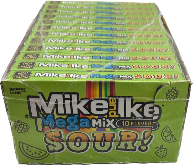Mike and Ike Sour Mega Mix Theater Movie Box 4.25 Each Unit Quantity 12 Unit Per Case Sweet Browse at UsaCandyWholesale.Com