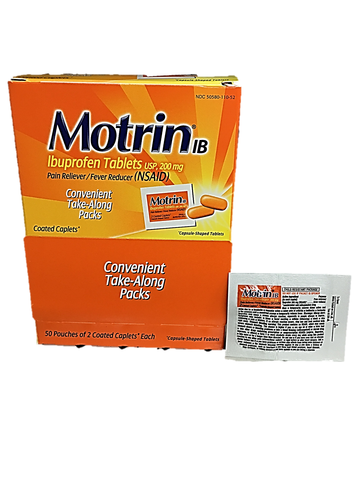 Motrin IB 200 mg 2 Caplets Per Each Packet Quantity 2 Caplets Per Packet 50 Packets Per Box Happy Browse at UsaCandyWholesale.Com