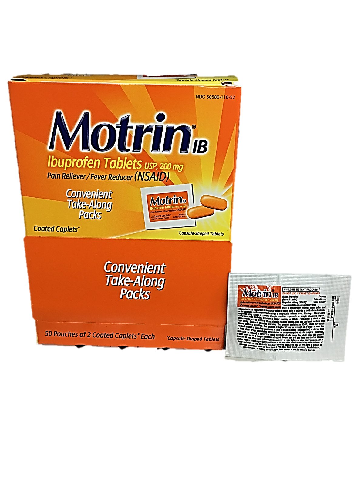 Motrin IB 200 mg 2 Caplets Per Each Packet Quantity 2 Caplets Per Packet 50 Packets Per Box Happy Browse at UsaCandyWholesale.Com
