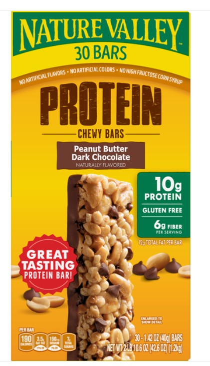 Nature Valley Protein Chewy Bar Peanut Butter Dark Chocolate 1.42 oz (30 Bars Per Box)  at UsaCandyWholesale.Com