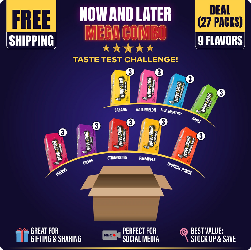 Now and Later Combo Deal 9 Flavors 3 Each Flavor  (27 Packs Per Box)