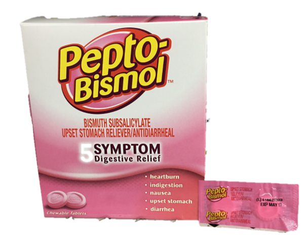 Pepto-Bismol 4 Chewable Tablets Per Packets Quantity 4 Chewable Tablets Per Packet 32 Packets Per Box Happy Browse at UsaCandyWholesale.Com