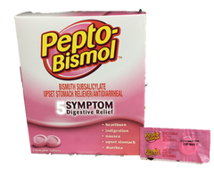 Pepto-Bismol 4 Chewable Tablets Per Packets Quantity 4 Chewable Tablets Per Packet 32 Packets Per Box Happy Browse at UsaCandyWholesale.Com