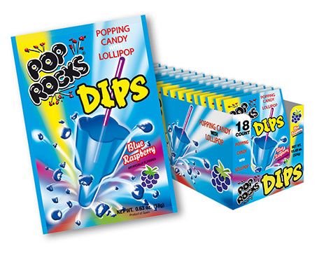 Pop Rocks Dip Blue Raspberry .63 oz Quantity 18 Packs Per Box Sweet Browse at UsaCandyWholesale.Com