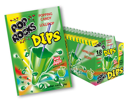 Pop Rocks Dips Sour Apple .63 oz Each Pack Quantity 18 Packs Per Box Sweet Browse at UsaCandyWholesale.Com