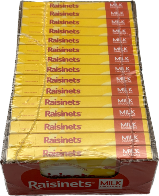 Raisinets Milk Chocolate Theater Movie Box Each Box 3.1 oz Quantity 15 Unit Per Case Sweet Browse at UsaCandyWholesale.Com