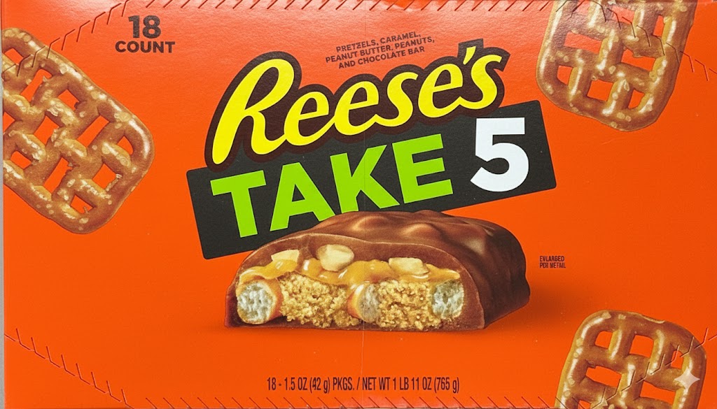 Reese's Take 5 Candy Each Bar 1.5 oz Quantity 18 Bars Per Box Sweet Browse at UsaCandyWholesale.Com