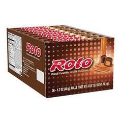 Rolo Chewy Caramel In Milk Chocolate Each Roll 1.7 oz Quantity 36 Rolls Per Box Sweet Browse at UsaCandyWholesale.Com