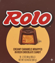 Rolo Chewy Caramel In Milk Chocolate Each Roll 1.7 oz Quantity 36 Rolls Per Box Sweet Browse at UsaCandyWholesale.Com