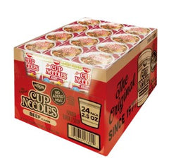 Soup Noodles In a Cup Beef Flavor By Nissin Each Cup 2.5 oz Quantity 24 Cups Per Case Happy Browse at UsaCandyWholesale.Com