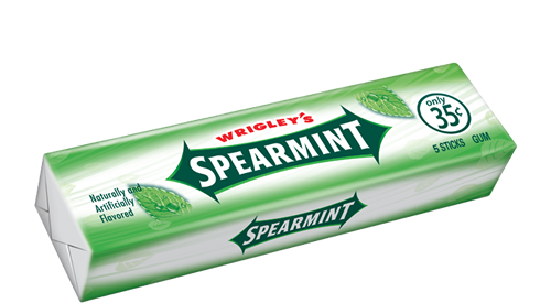 Spearmint Bubble Gum By Wrigley's Price Printed $0.50 Quantity 5 Sticks Per Pack 40 Packs Per Box Sweet Browse at UsaCandyWholesale.Com