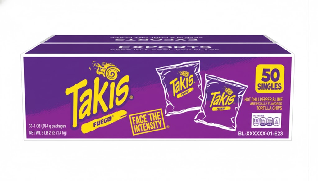 Takis Fuego Chili Pepper & Lime Tortilla Chips 1 oz Each Bag Quantity 50 Packs Per Case Happy Browse at UsaCandyWholesale.Com