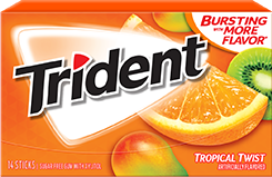 Trident Gum Tropical Twist Flavor Sugar Free Gum Quantity 14 Pieces Per Pack 12 Packs Per Box Sweet Browse at UsaCandyWholesale.Com