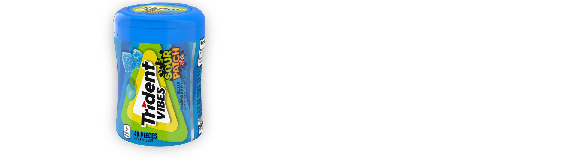 Trident Vibes Gum Sour Patch Kids Blue Raspberry Quantity 40 Pieces Per Bottle 6 Bottles Per Box Sweet Browse at UsaCandyWholesale.Com