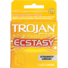 Trojan Ecstasy Stimulation Feels Like Nothing There Ultra smooth Lubricant Quantity 3 Pieces Per Pack 6 Packs Per Bag Happy Browse at UsaCandyWholesale.Com