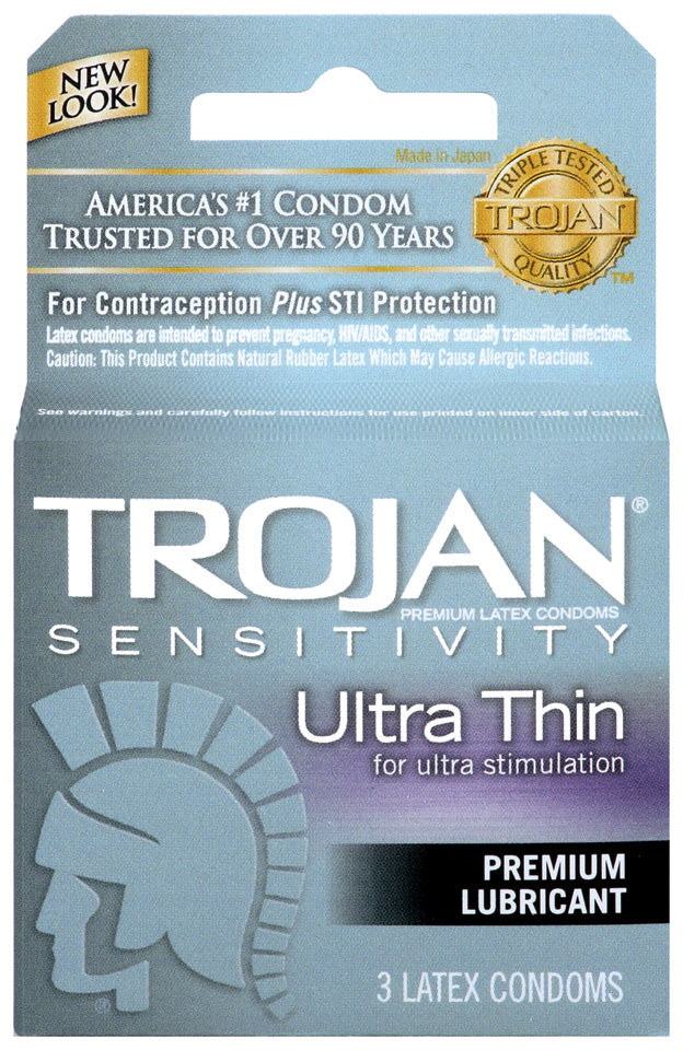Trojan Ultra Thin Sensitivity Premium Lubricant Condoms Quantity 3 Pieces Per Pack 6 Packs Per Bag Happy Browse at UsaCandyWholesale.Com