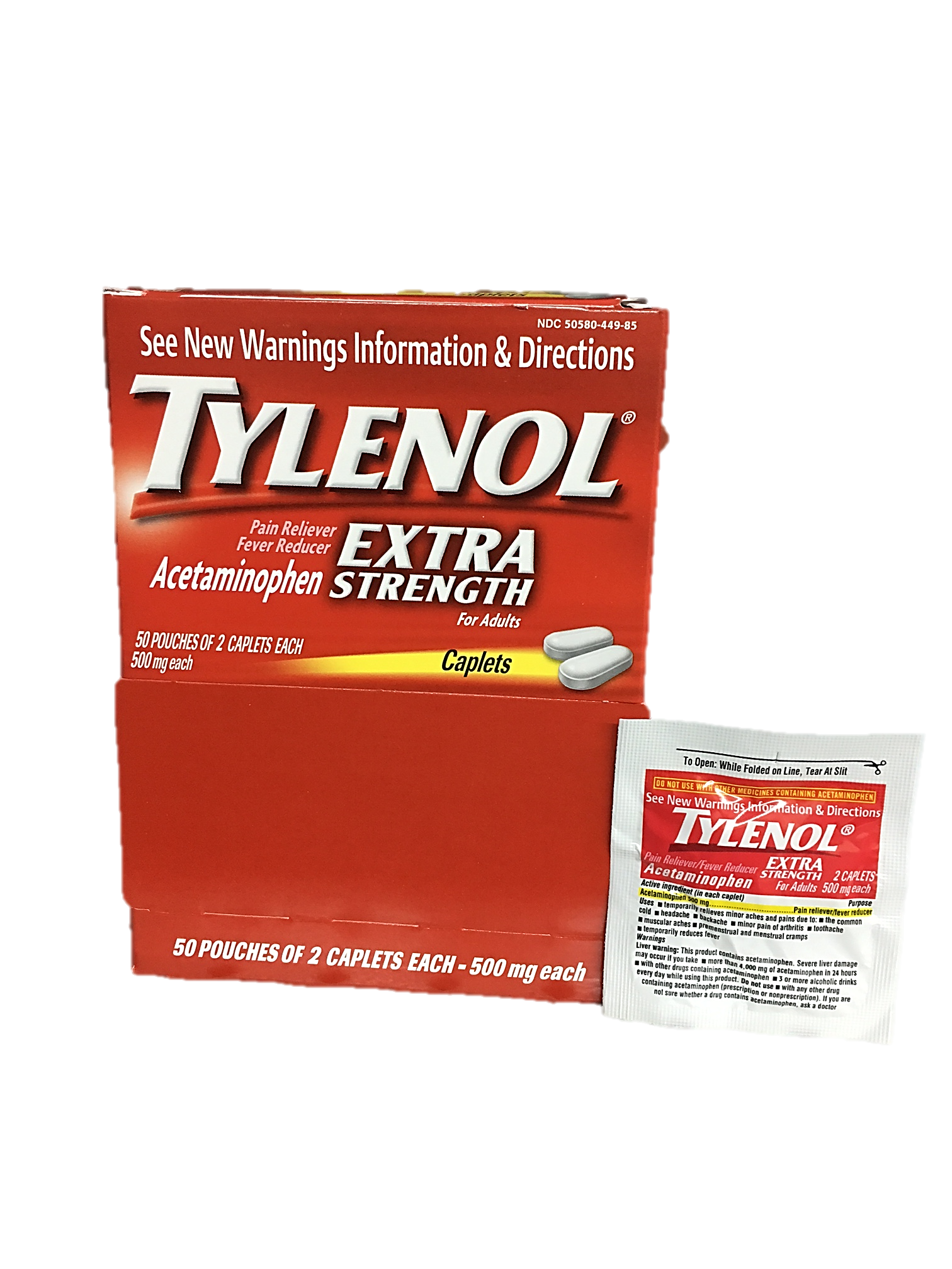 Tylenol Extra Strength 2 Caplets Each Packet Quantity 2 Caplets Per Packet 50 Packets Per Box Happy Browse at UsaCandyWholesale.Com