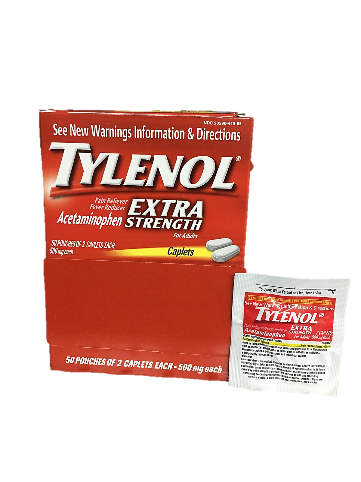 Tylenol Extra Strength 2 Caplets Each Packet Quantity 2 Caplets Per Packet 50 Packets Per Box Happy Browse at UsaCandyWholesale.Com